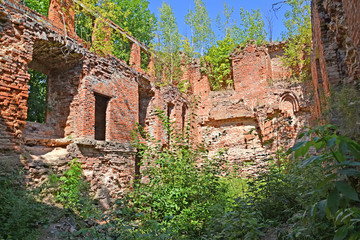 Fototapeta na wymiar Ruins of an internal part of the western wing of the Gerdauen lock. Zheleznodorozhnyj, Kaliningrad region