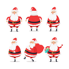 Different Sides of Santa Claus on White Background