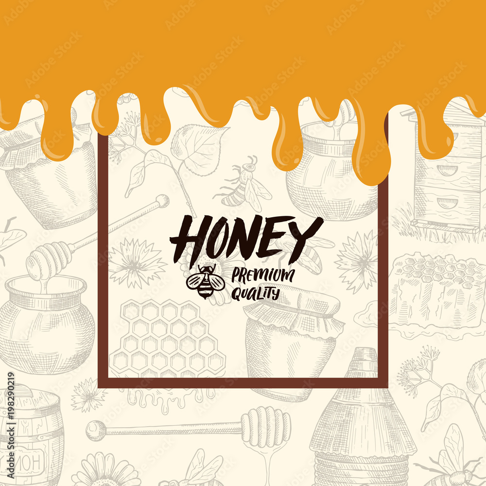 Poster vector background with sketched honey elements