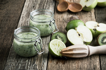 Green fruit smoothie with apple,kiwi, and lime , healthy lifestyle