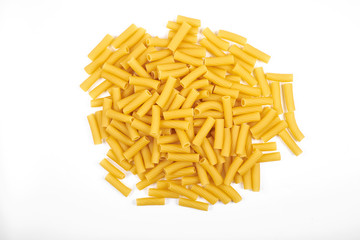 Rigatoni italian pasta isolated on white background