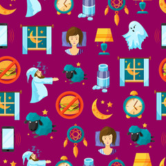 Vector pattern or background illustration with cartoon sleep elements