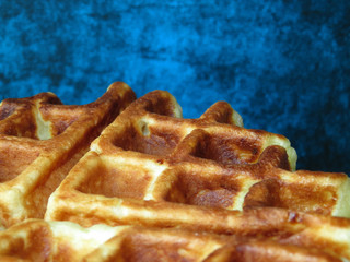 Belgian waffles close up with free space for text