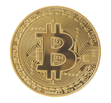 golden bitcoin virtual coin isolated on white background