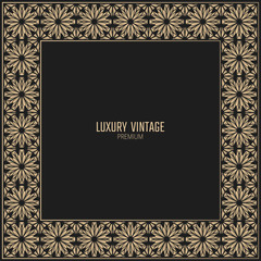 Vector golden frame. Square vintage card for design. Premium background in luxury style.