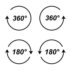 180 and 360 degree angles, rotation. vector icon.