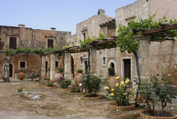 Fototapeta na wymiar Crete, the courtyard of the monastery Arkadi