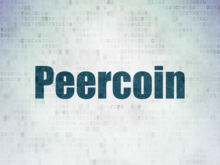 Blockchain concept: Painted blue word Peercoin on Digital Data Paper background