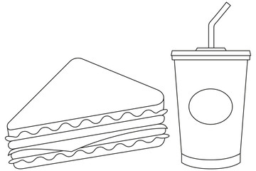 Black and white line art sandwich juise fast food set