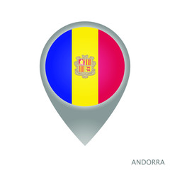 Map pointer with flag of Andorra. Gray abstract map icon. Vector Illustration.