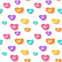 Paper cut hearts. Seamless cute pattern. Vector applique illustration. Flat festive heart decoration for design celebrate valentine flyer party banner, love card, gift.