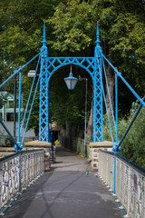 Beautiful Ironwork footbridge over the River Leam at Jephson Gardens, Leamington Spa, Warwickshire, August 2017