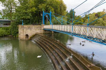 Beautiful Ironwork footbridge over the River Leam at Jephson Gardens, Leamington Spa, Warwickshire, August 2017