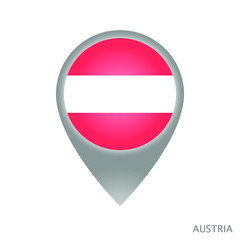 Map pointer with flag of Austria. Gray abstract map icon. Vector Illustration.