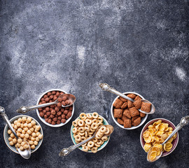 Selection of various corn flakes for breakfast