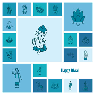 Diwali. Indian Festival Icons