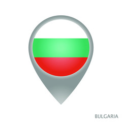 Map pointer with flag of Bulgaria. Gray abstract map icon. Vector Illustration.