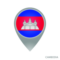 Map pointer with flag of Cambodia. Gray abstract map icon. Vector Illustration.