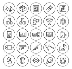 Set of Quality Universal Standard Minimal Simple White Thin Line Games Icons on Color Background 