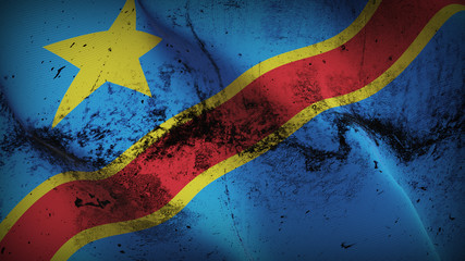 Democratic Republic of the Congo grunge flag waving loop. Democratic Republic of the Congo dirty flag blowing on wind.