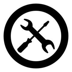 Screwdriver and wrench the black color icon  in circle or round