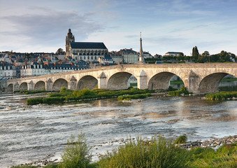 Fototapeta premium city landscape on the bridge over the river and Blois, France