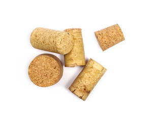Wine corks isolated on white background, top view