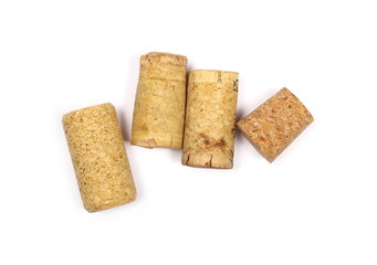 Wine corks isolated on white background, top view