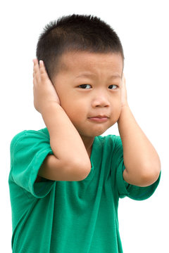 Asian Child Covered Ears