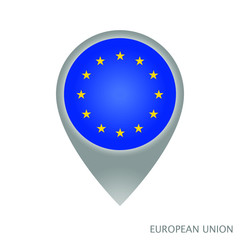 Map pointer with flag of EU. Gray abstract map icon. Vector Illustration.