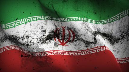 Iran grunge flag waving loop. Iranian dirty flag blowing on wind.