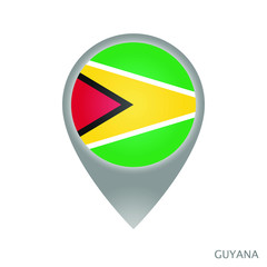 Map pointer with flag of Guyana. Gray abstract map icon. Vector Illustration.