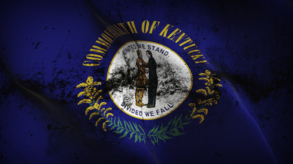 Kentucky US State grunge flag waving loop. United States of America Kentucky dirty flag blowing on...
