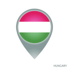Map pointer with flag of Hungary. Gray abstract map icon. Vector Illustration.