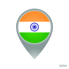 Map pointer with flag of India. Gray abstract map icon. Vector Illustration.