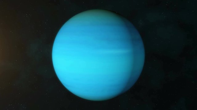 Realistic planet Uranus rotating in deep space. Seamless loop digital background.