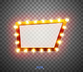 Glowing lights retro for advertising design. Special light effects. Vector Background show. Realistic Vintage frame. 3D - 198298005