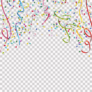 colored streamers and confetti background with vector transparency