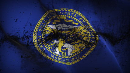 Nebraska US State grunge flag waving loop. United States of America Nebraska dirty flag blowing on wind.