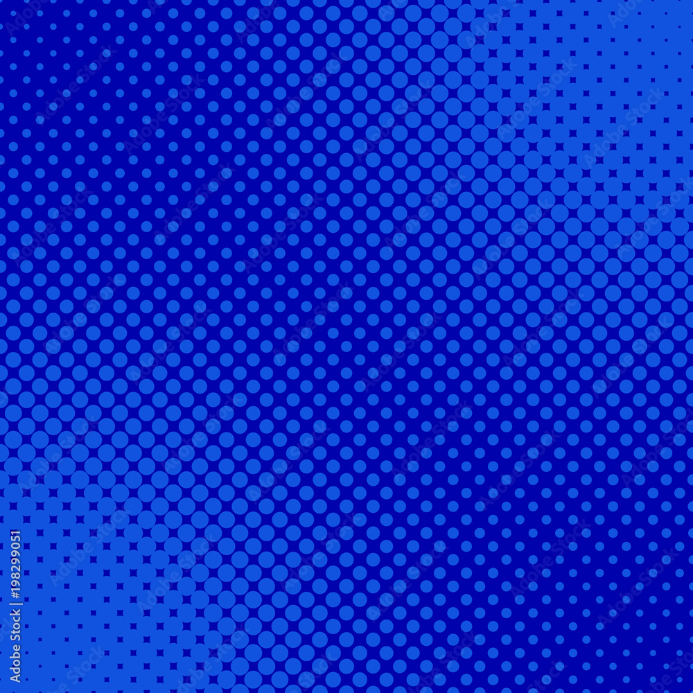 Poster blue retro halftone dot pattern background - abstract vector graphic from circles in varying sizes