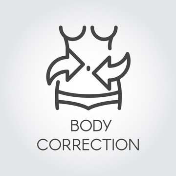 Body correction line icon. Weight loss, abdominal massage, plastic surgery liposuction concept. Healthy lifestyle and cosmetology treatment. Silhouette of female figure. Graphic pictograph. Vector