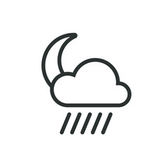 Black and white moon icon with rain
