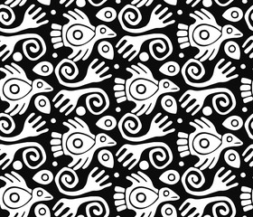 Seamless texture with figures on a black background. Vector illustration.