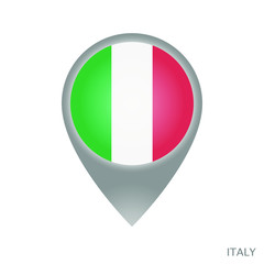 Map pointer with flag of Italy. Gray abstract map icon. Vector Illustration.