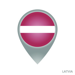 Map pointer with flag of Latvia. Gray abstract map icon. Vector Illustration.
