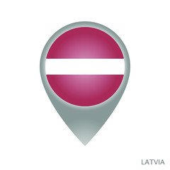 Fototapeta premium Map pointer with flag of Latvia. Gray abstract map icon. Vector Illustration.