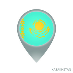 Map pointer with flag of Kazakhstan. Gray abstract map icon. Vector Illustration.