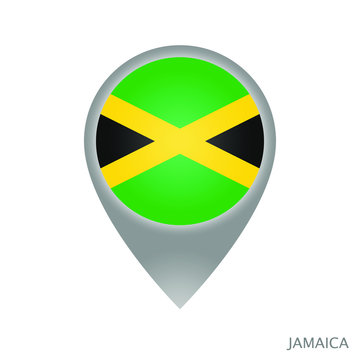 Map pointer with flag of Jamaica. Gray abstract map icon. Vector Illustration.