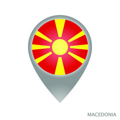 Map pointer with flag of Macedonia. Gray abstract map icon. Vector Illustration.