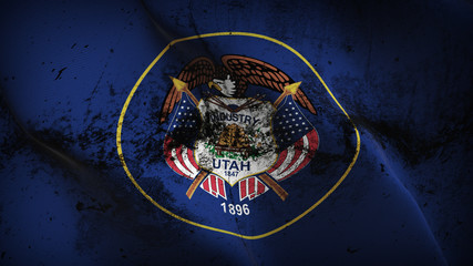 Utah US State grunge flag waving loop. United States of America Utah dirty flag blowing on wind.